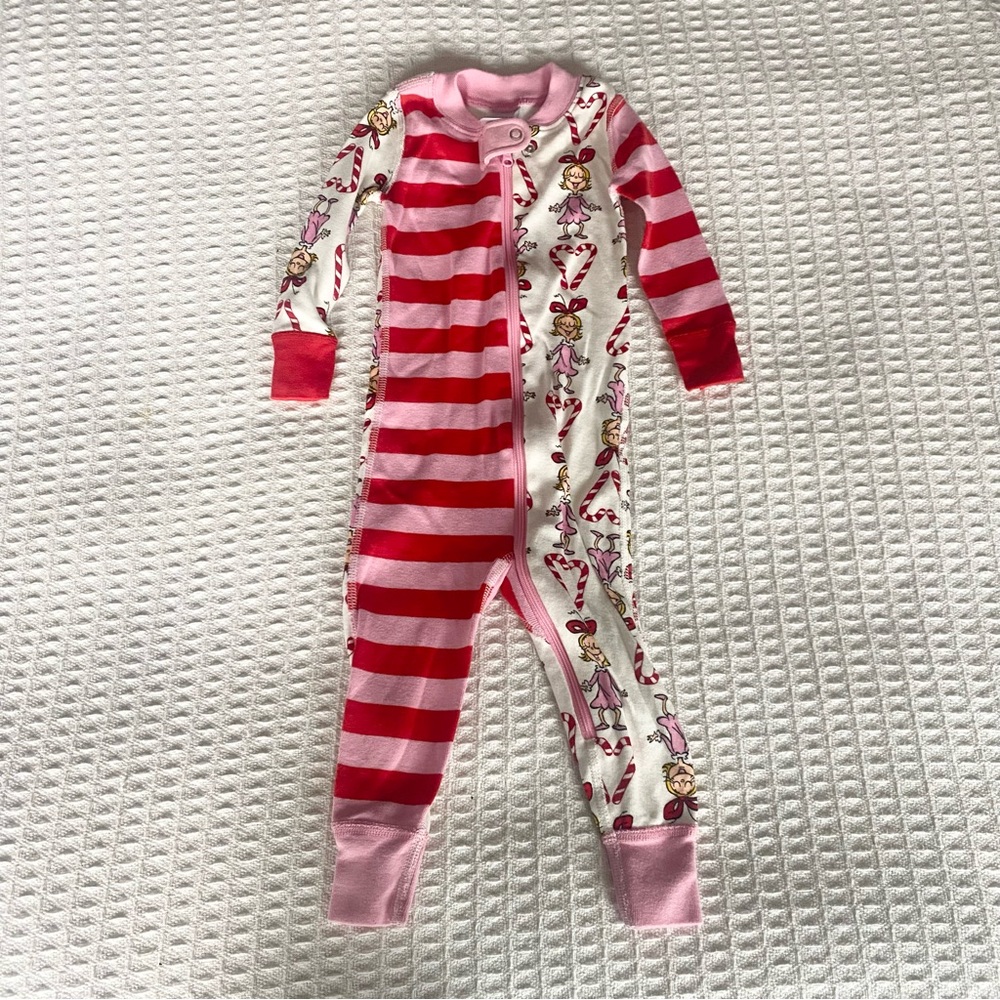 The Grinch by Hanna Andersson Pink and Red Striped Kids sleeper size 12-18M